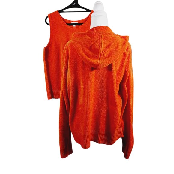 Denim & Company Orange Hooded Sweater Jacket & Tank, Size Large, Fall, Halloween - Picture 4 of 16